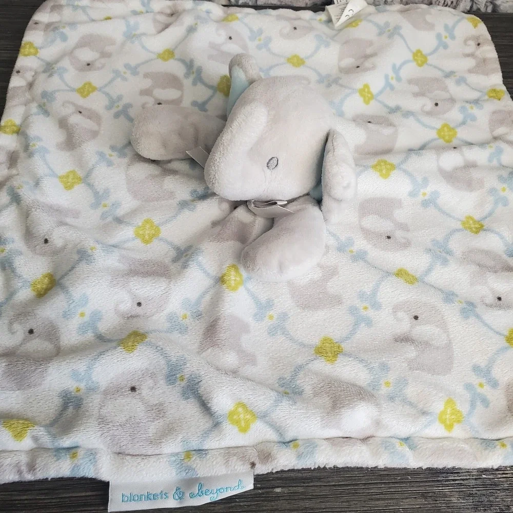 Blankets & Beyond Elephant Lovey Plush Security Baby Blue Grey 14